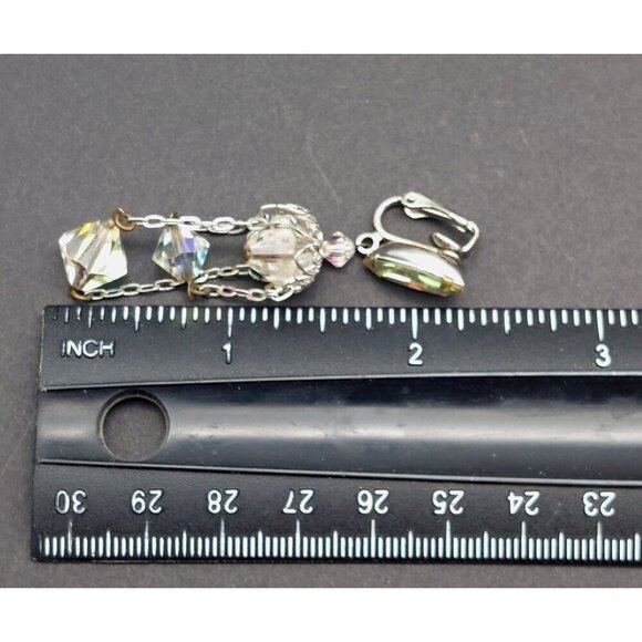 Vintage Lewis Segal AB Crystal Dangle Drop Clip On Earrings Silver Tone Formal - Picture 11 of 11